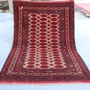 4x6 ft Vintage Afghan Sarique design Rug, Soft Pile 1960s Antique Rug- Handmade Wool Turkmen Tribal Area rug- Living Room- Bedroom Rug 4x6