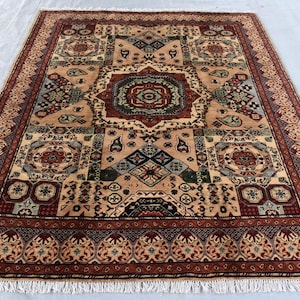 5x7 ft Authentic Afghan Mamluk Design Handmade Wool Rug, 150x200 Cm Area Rug, Excellent Quality Fine Afghan mamluk Rug, Best for Living Room