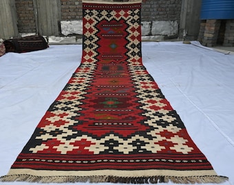 3x11 ft Antique Runner Rug/ Handmade Wool Rug/ Vintage Kilim Rug/ Oriental Rug/ Authentic Genuine Rug/ Turkmen Ghalmori Kilim Rug/ Home Deco