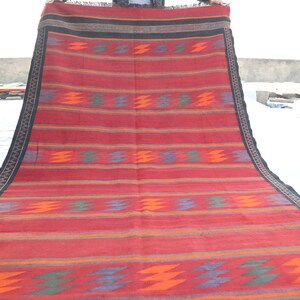 Alfombra Kilim afgana vintage de 4&#39;8 x 11&#39;9 pies, alfombra de lana hecha a mano, alfombra de tejido plano, alfombra oriental antigua roja Soumak tribal turcomana, pasillo ancho