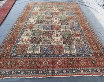 7x10 ft Geometric Pictorial Rug, Turkmen Tribal Rug, Vintage Afghan Rug, Over size Livingroom Rug, Big Hal Rug, Dining Table Rug, office Rug