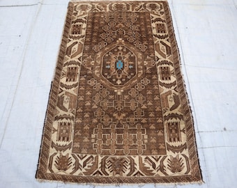 3x5 ft Antique Rug, Terracotta Afghan Rug, Tekke Bukhara Rug, Handmade Wool Rug, Low Pile Distress Faded rug, Turkmen Tribal Rug, Kids Rug
