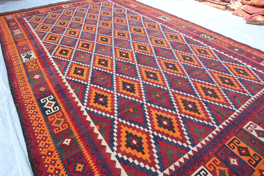 Large Vintage Ghamloori Kilim 9x16/ Handmade Wool Flatweave Rug ...