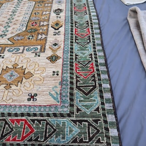 Tappeto afghano extra large 10'5x13 - Tappeto in lana annodato a mano - Tappeto orientale turcomanno Khoja Rushnaye - Tappeto per soggiorno, tappeto per tavolo da pranzo immagine 10