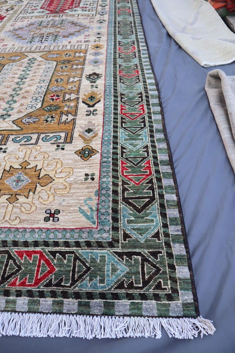Tappeto afghano extra large 10'5x13 - Tappeto in lana annodato a mano - Tappeto orientale turcomanno Khoja Rushnaye - Tappeto per soggiorno, tappeto per tavolo da pranzo immagine 10