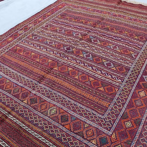 アースカラーのアフガンキリム キリム 64x 84cm アフガニスタン絨毯 カラフル 玄関マット