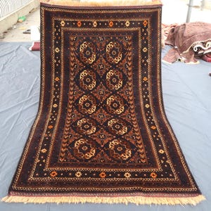 Vintage Turkmen Sara Bukhara Rug, 4x7 Top Quality Afghan Handmade Wool Area Rug, Rustic Bokhara Rug,  130x205 cm Large Oriental Turkmen Rugs