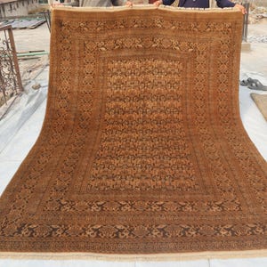 7x9 ft Afghan Vintage Rug, Turkmen Mowri design Brown Rustic Rug, Antique Low Pile Distressed Faded Rug, Handmade Wool Rug, Living Room Rug