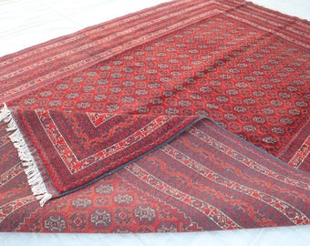 Tappeto afgano rosso bordeaux 6 x 10 piedi / Tappeto tradizionale rustico / Tappeto etnico antiscivolo multiuso / Tappeto per inaugurazione della casa / Tappeto decorativo per soggiorno