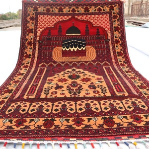 1960er Antiker Gebetsteppich 100x150 Weicher Flor Verblasster Teppich- Handgefertigter Vintage Teppich- Turkmenischer Tribal Teppich- Muslimischer Roter Gebetsteppich