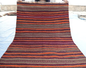 4'1x9'5 ft Authentic Long Afghan Kilim Rug- Hallway Rug- Vintage Bokhara Rug- Afghan Handmade Rug- Turkmen Tribal Kilim Rug, Flatweave Rugs