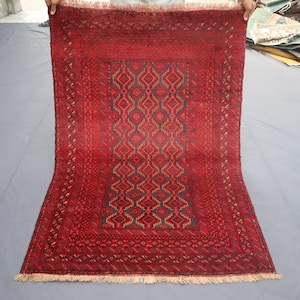 Afghan Vintage Bokhara Rug, 3&#39;6x5&#39;2 ft Vintage Turkmen Oriental Rug, Afghan Hand knotted Wool Area Rug, Rug For Living Room Rug, Bedroom Rug