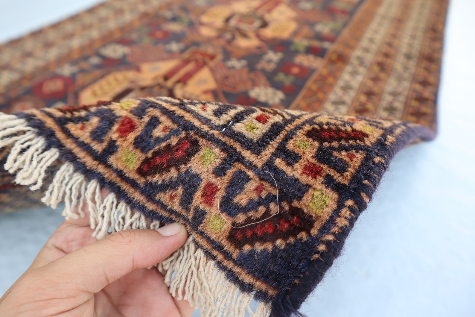 1950s Antique 3x9 Wide Runner Rug Pictorial Handmade Wool Low Pile ...