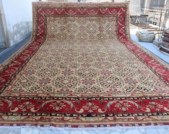 13 x 19 fot afghansk matta, handgjord turkmensk ullmatta, stor matta, geometrisk matta, palatsmatta, stor hallmatta, turkmensk tribalmatta, lantlig matta
