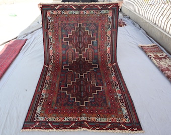 4x7 Ft Afghan Baluch Rug- Turkman Hand Knotted Wool Rug- Vintage Area Rug- Accent Rug- Living Room Décor- Bohemian Style Area Rug, Bedroom