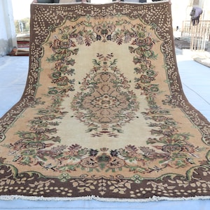 6x9&#39;4 ft Vintage Oriental Afghan Decorative Hand Knotted Unique Area Rug, Oriental turkish Design Rug, Boho Bohemian Rug, Dining table Rugs