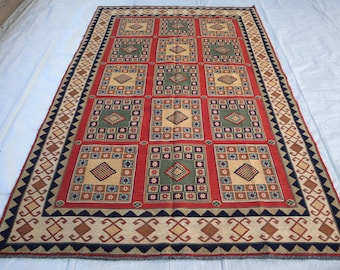 5&#39;6x8&#39;4 Ft, Afghan Kilim Rug, Authentic Flatweave Kilim Rug, Multicolor Natural Veg dyes Rug, Rugs for Living room, Oriental Turkmen Carpet