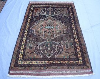 4x6 Turkmen Baluchi Vintage Rug/ Vintage Area Rug/ Afghan Handmade High pile Wool Rug/ Oriental Rug in Excellent Condition/ Natural dyes Rug