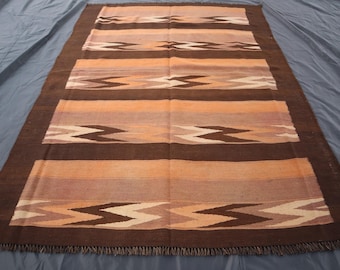 Vintage Afghan Kilim, 5'2x7'5 ft Antique Faded Flatweave Kilim Rug, Turkmen Handmade Wool Rug, Orange Terracotta Kilim Rug, Living Room Rug