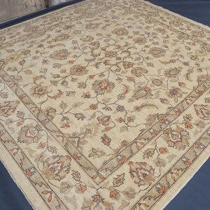 Beige Square Rug 7&#39;10x8&#39;5 ft Afghan Vintage Pattern Rug / Handmade Wool rug / Turkmen Tribal Rug / Living Room Rug / Oriental Rug / Kitchen