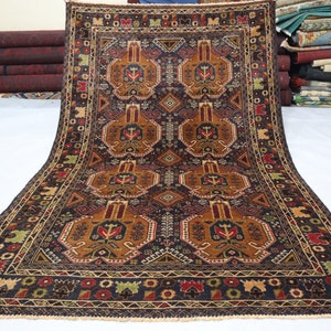 4x7 Antique 1970s Brown Gray Terracotta Vintage Afghan Handmade distressed low pile faded Wool Area rug Oriental One of a kind Caucasian Rug