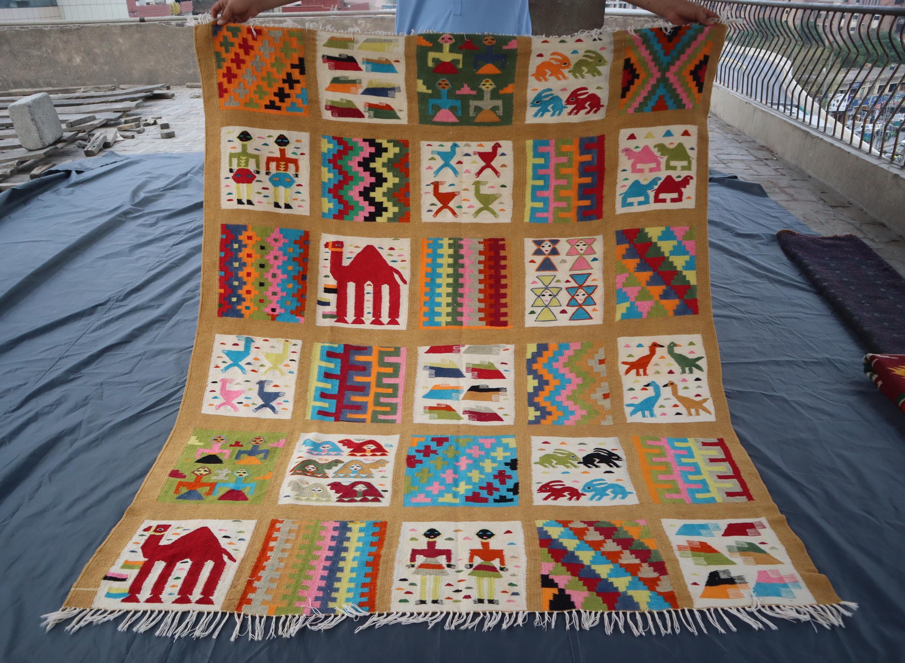 Vintage Square Rug, 5x6- Afghan Veg Dye Hand Knotted Wool Area Rug, 4 ...