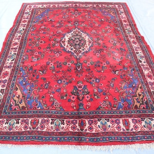 Vintage Caucasian Area rug 7x10 Ft Afghan Hand Knotted veg dyes Wool Rug, Oriental Vintage Red Carpet, Afghan Geometric Rug, Dining Room Rug
