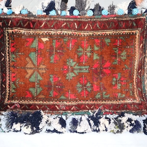 1.6x2.7 ft Tribal Vintage Cushion Cover Rug, Antique pillow Cover Rug, Hand Knotted Wool Carpet, Oriental Vintage Covers, Wall Hanging Rugs