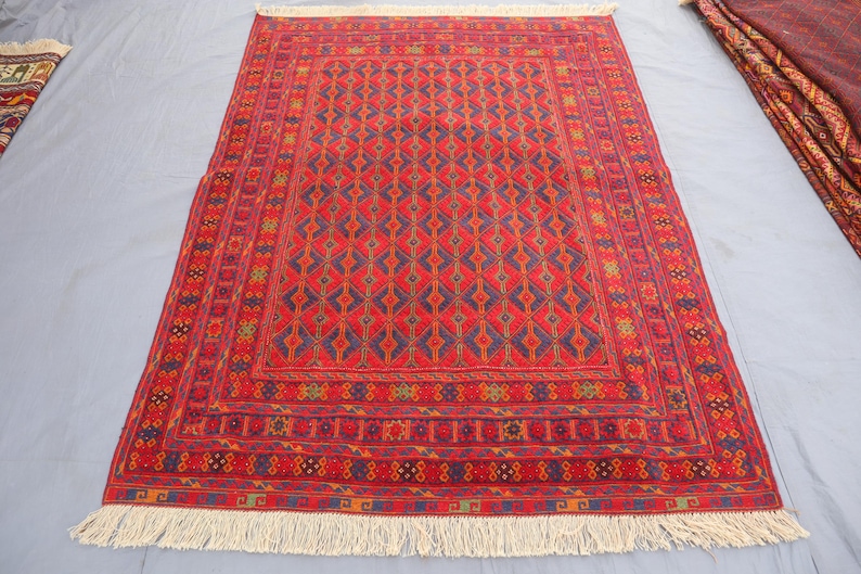 Vintage Afghan Miashwani Kilim Rug 4'9x6'7 Handmade Geometric Wool Rug ...