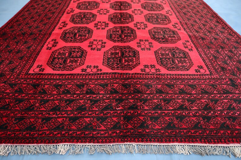1980s Antique Afghan Rug 6'7x9'5 Ft Vintage Turkmen Ersari Rug/ Afghan ...