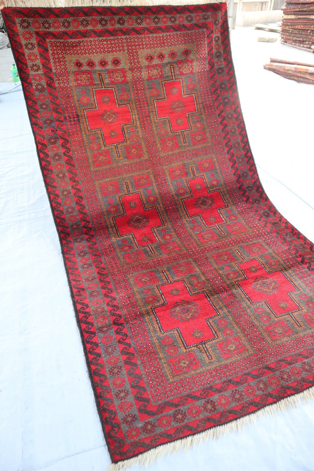 4x7 Ft Red Vintage Rug, Turkmen Handmade Soft Pile 1950s Antique Rug ...