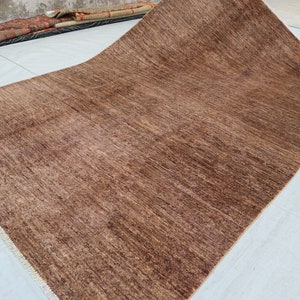 Brown 6x9&#39; Ft Plain Gabbeh Rug, Afghan Hand Knotted Natural Dyes Wool Area Rug, Modern Rug, Oriental Turkmen Rug, Living Room Bedroom Carpet