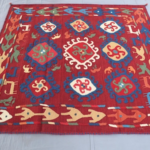 Arazzo Suzani da parete 5'1x5'7 Ft - Decorazione per soggiorno - Copritavolo Suzani ricamato, copriletto fatto a mano, arazzo da parete Suzani colorato immagine 9