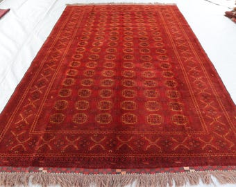Jaren 40 antiek Turks Tekke-tapijt 7 x 10 ft groot Ersari Bukhara-tapijt, handgeknoopt wollen Afghaans tapijt, oosterse rode loper, 7 x 10 ft woonkamertapijt