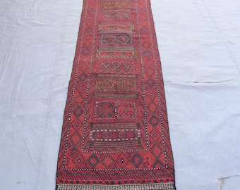 1940s Antique Mishwani Runner Rug, 2'3x9'6 Flatweave Kilim rug, Afghan Geometric Vintage Rug, Turkmen Boho Rug, Oriental Rug, Hallway Runner