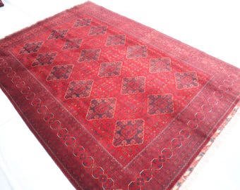 7 x 10 ft groot Afghaans bukharatapijt, rood handgeknoopt vegetarische kleurstoffen wol oosters tapijt, Turkmeens stamtapijt, vloerkleed woonkamer, vloerkleed slaapkamer, groot vloerkleed