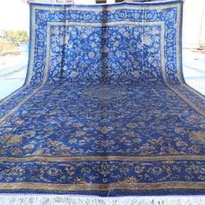 Blue Silk Rug 7x10 ft, Handmade 100% Silk Area Rug, Lapis Lazuli Silk Rug, Oriental Area Rug, Home Decor Rug, Intricate Pattern, Bedroom Rug