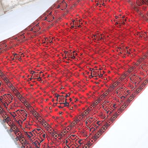 7x10 ft Bokhara Area Rug- Red Afghan Hand Knotted Natural Wool & Veg Dyes Rug- Oriental Turkmen Rug- Rug For Living Room- 7x10 Bedroom Rug