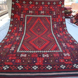 8x13 ft Afghan Large Kilim Area Rug, Vintage Handmade Wool Rug, Antique Faded Turkmen Flatweave Rug, Living Room Rug, Dining Table Carpet