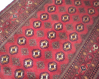 Geometric Antique Rug 4x6 ft Vintage Baluchi Rug/ Afghan Handmade High pile Wool Rug/ Oriental Turkmen Rugs in Excellent Condition Rug4x6 ft