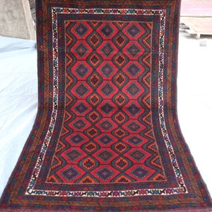 4x6 Afghan Antique Geometric Baluchi Rug- Turkman Handmade High Pile Wool Rug- Trible Area Rug- Bedroom Rug- Office Rug- Kitchen Rug 120x190