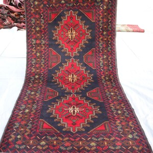 4x7 ft Afghan Red Geometric Vintage Rug, Turkmen Handmade Wool Area Rug Collectors Piece Rug Oriental Antique Rug, Bedroom Rug, Office Rugs