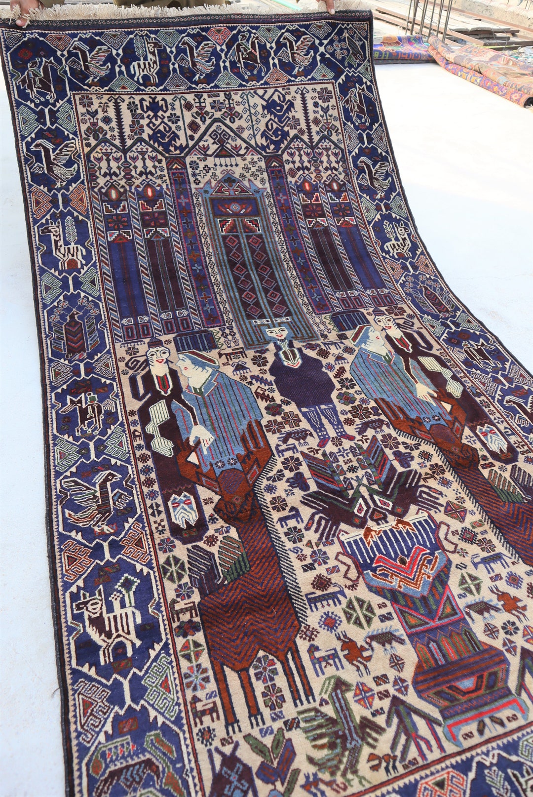 1960's Antique Historical Rug 4.x8.3 Ft, Afghan Vintage Wall Hanging ...