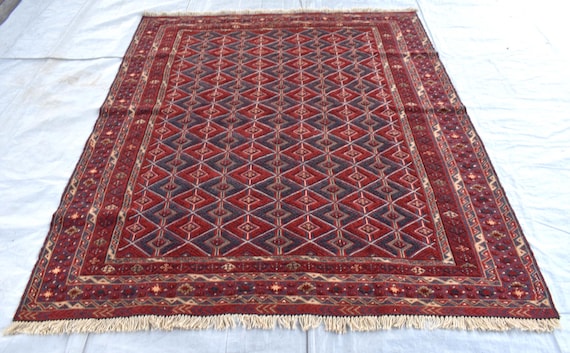 5x6 Afghan Kilim Rug 5x5'11 Ft, Authentic Flatweave Navy Blue Red Rug, Natural Veg dyes Rug, Turkish design Rug, Living room Turkmen Carpet