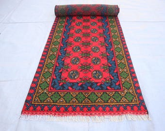 2'5x9'6 ft Vintage Afghan Runner Rug, Bokhara Runner Rug, Vintage Area Rug, Natural Veg Dyes Wool Rugs, Oriental Turkomon Carpet, Stair rug