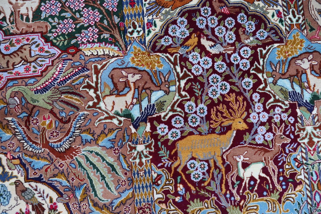 13x10 Ft Large Vintage Pictorial Animal Birds Art Rug Turkish Vintage