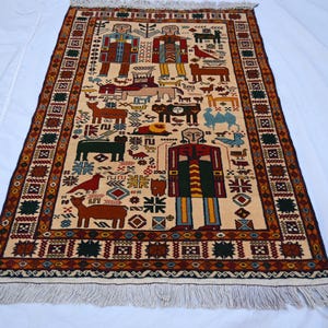 Alfombra baluchi vintage de 97 x 148 cm, estilo turcomano antiguo, afgana, de lana anudada a mano, auténtica, vintage, para habitación infantil.