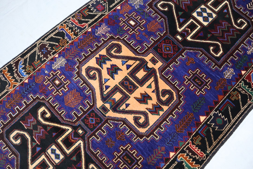 Navy Blue Vintage Area Rug, 4x7 Ft Afghan Hand Knotted Area Rug