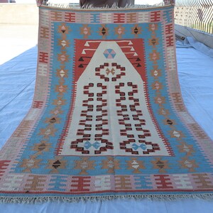Einzigartiger antiker Gebetsteppich 3&#39;4x5&#39;2 ft, Vintage Flachgewebe Teppich, Handgefertigter Türkischer Gebetsteppich, Stammesteppich, Orientalischer Teppich Muslimischer Gebetsteppich