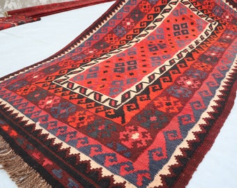 3x6,4 ft handgemachter turkmenischer Ghlmoori-Teppich / afghanischer Vintage Maimanagi-Kelim / Kelim aus 100 % Wolle aus Maimanagi-Kelim / wunderschöner Büro-Schlafzimmer-Teppich